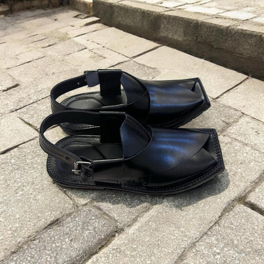 Premium Peshawari Chappal - Black 002 |Handcrafted Leather Footwear for Timeless Style