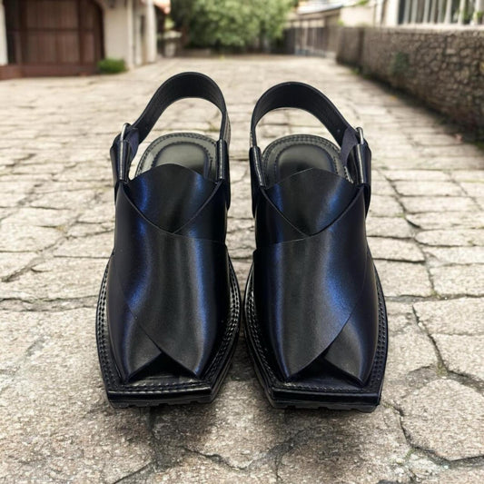 Premium Peshawari Chappal - Black 002 |Handcrafted Leather Footwear for Timeless Style